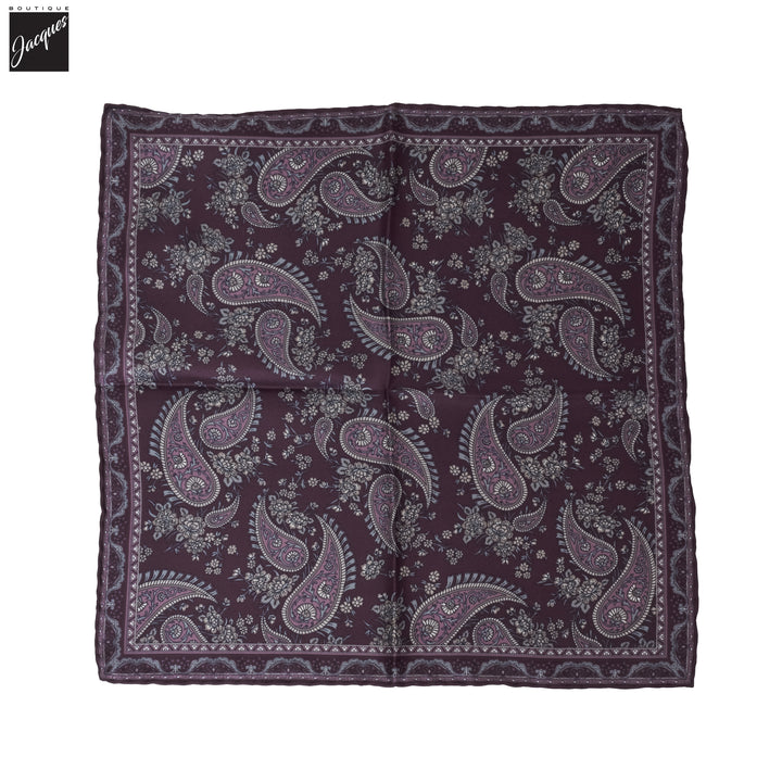 Plum Paisley Patterned Silk Hankie - Paolo Albizzati