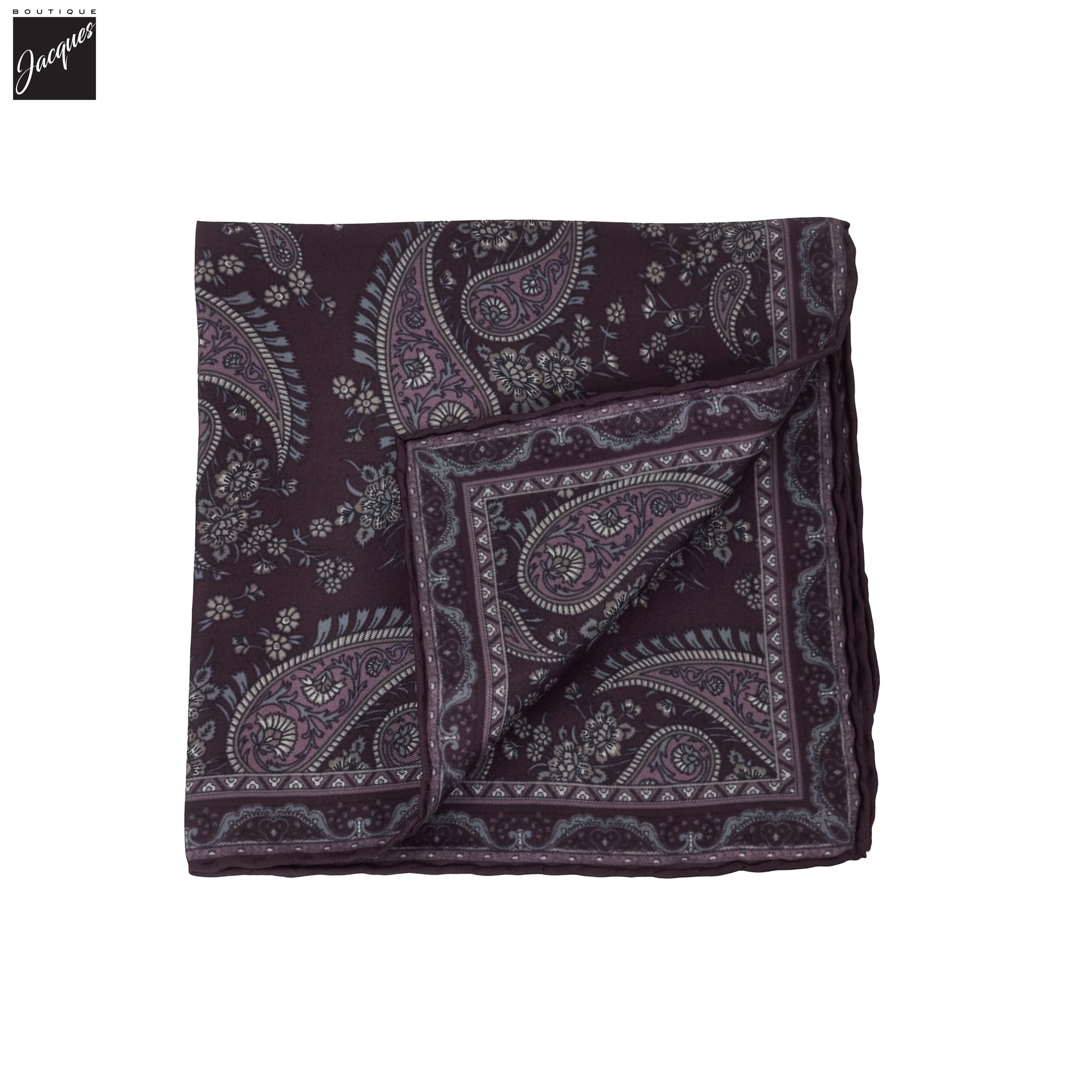 Plum Paisley Patterned Silk Hankie - Paolo Albizzati