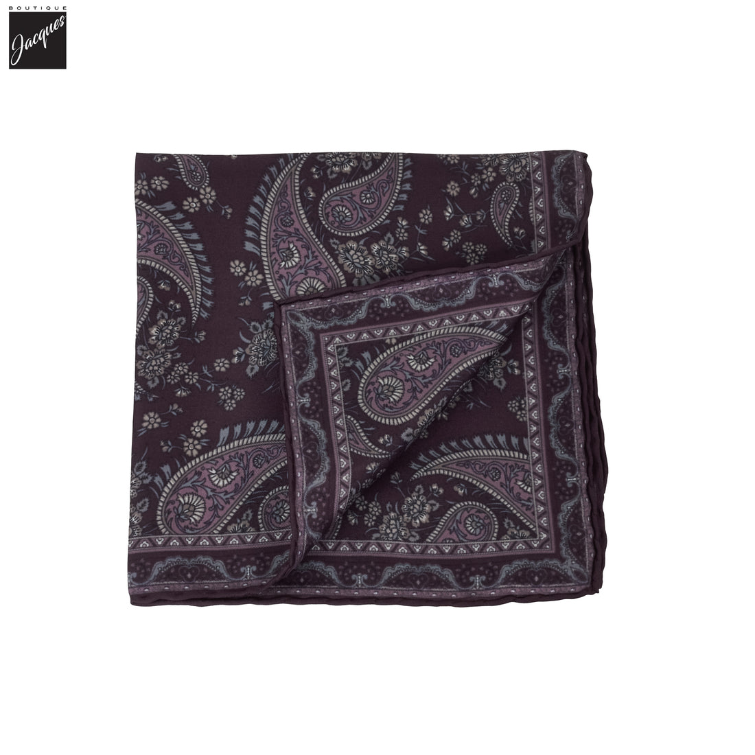 Plum Paisley Patterned Silk Hankie - Paolo Albizzati