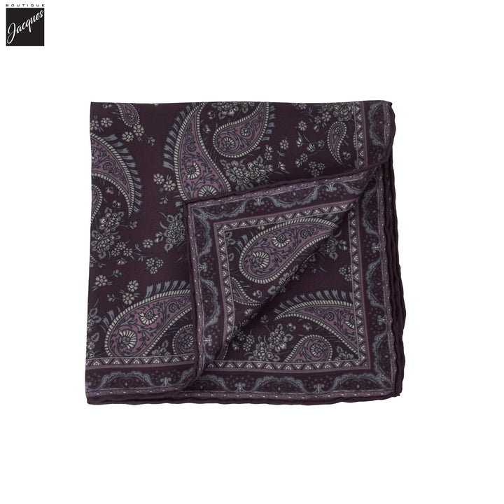 Plum Paisley Patterned Silk Hankie - Paolo Albizzati