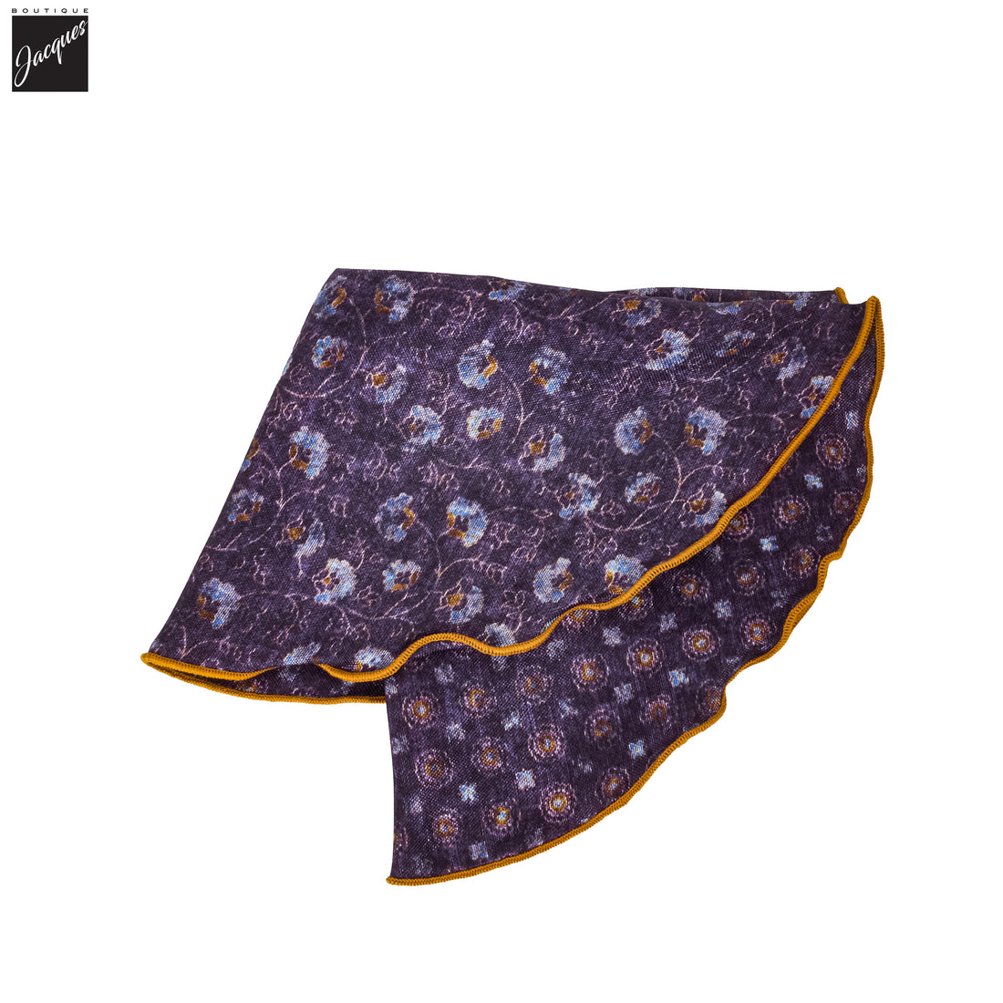 Purple Floral/Medallion Reversible Silk Pocket Round - DION