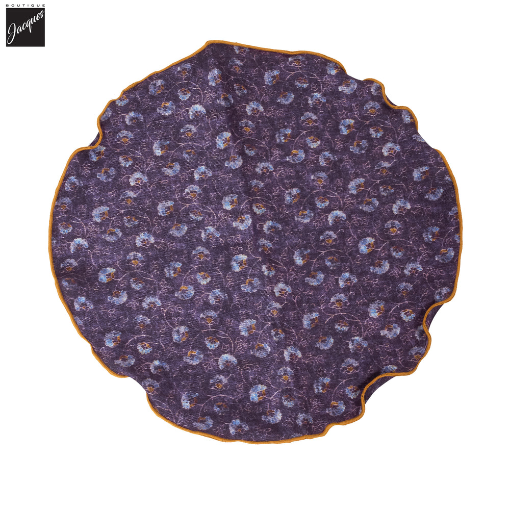 Purple Floral/Medallion Reversible Silk Pocket Round - DION
