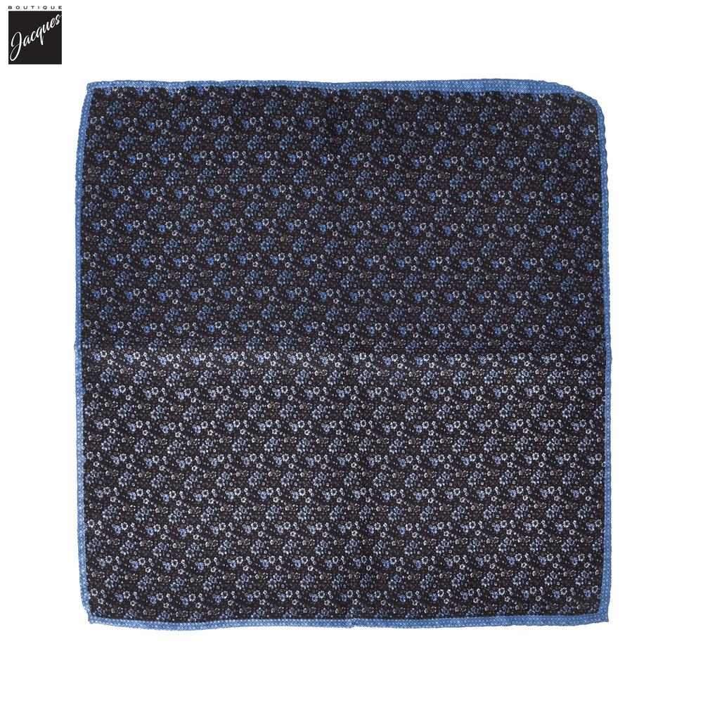 Black & Blue Floral Reversible Silk Pocket Square - DION - Boutique Jacques International
