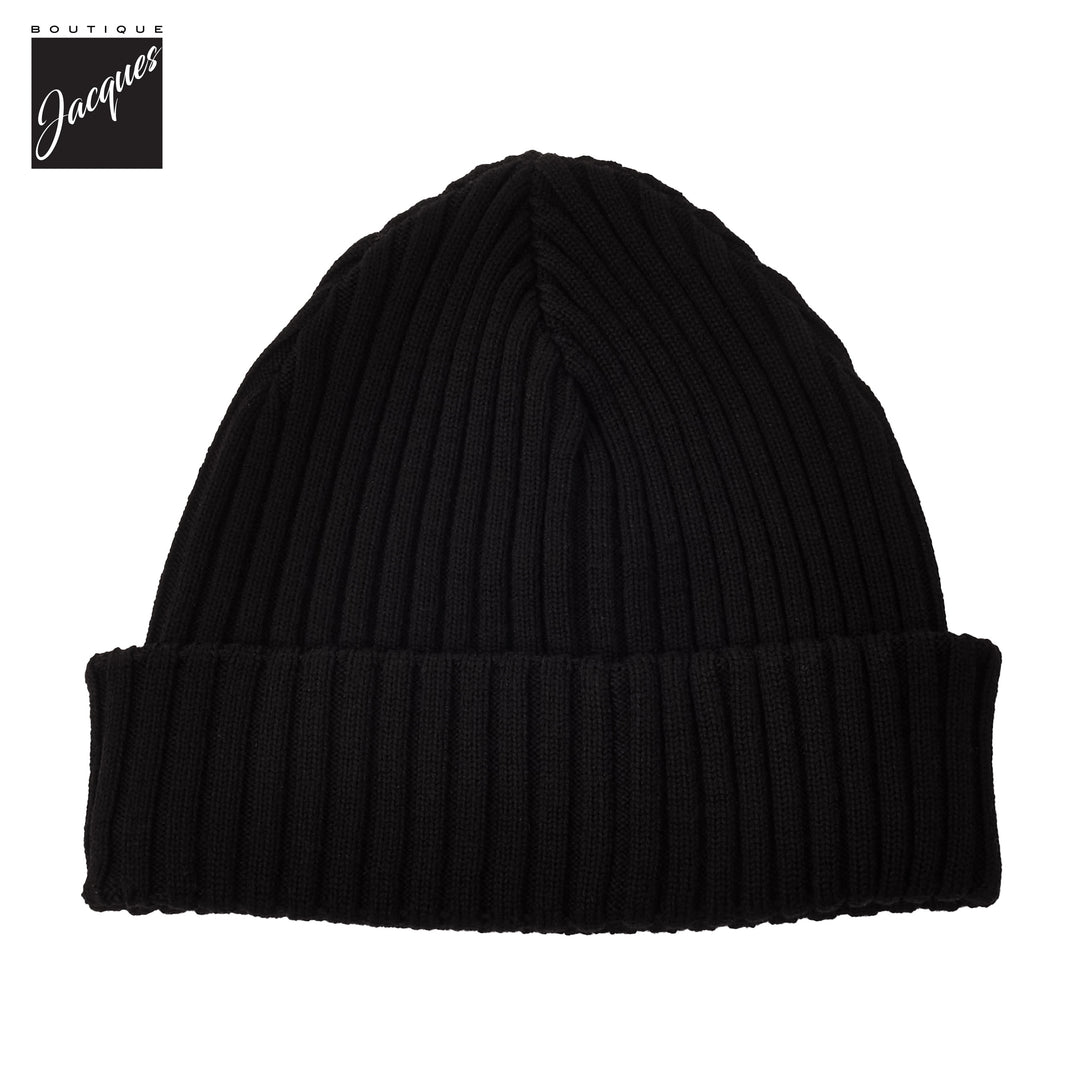 Black Shark Tag Soft Cool-Touch Wool Ribbed Beanie - Paul & Shark