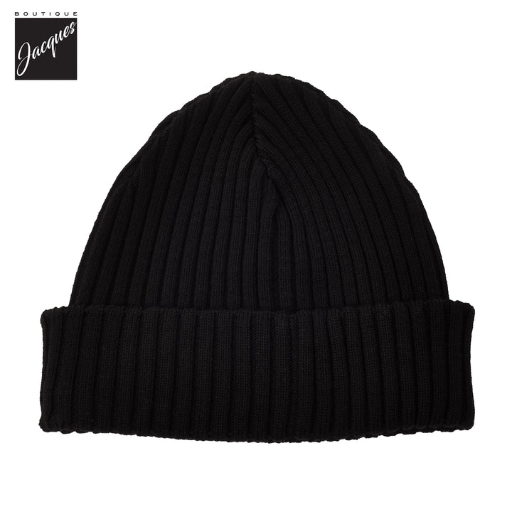 Black Shark Tag Soft Cool-Touch Wool Ribbed Beanie - Paul & Shark