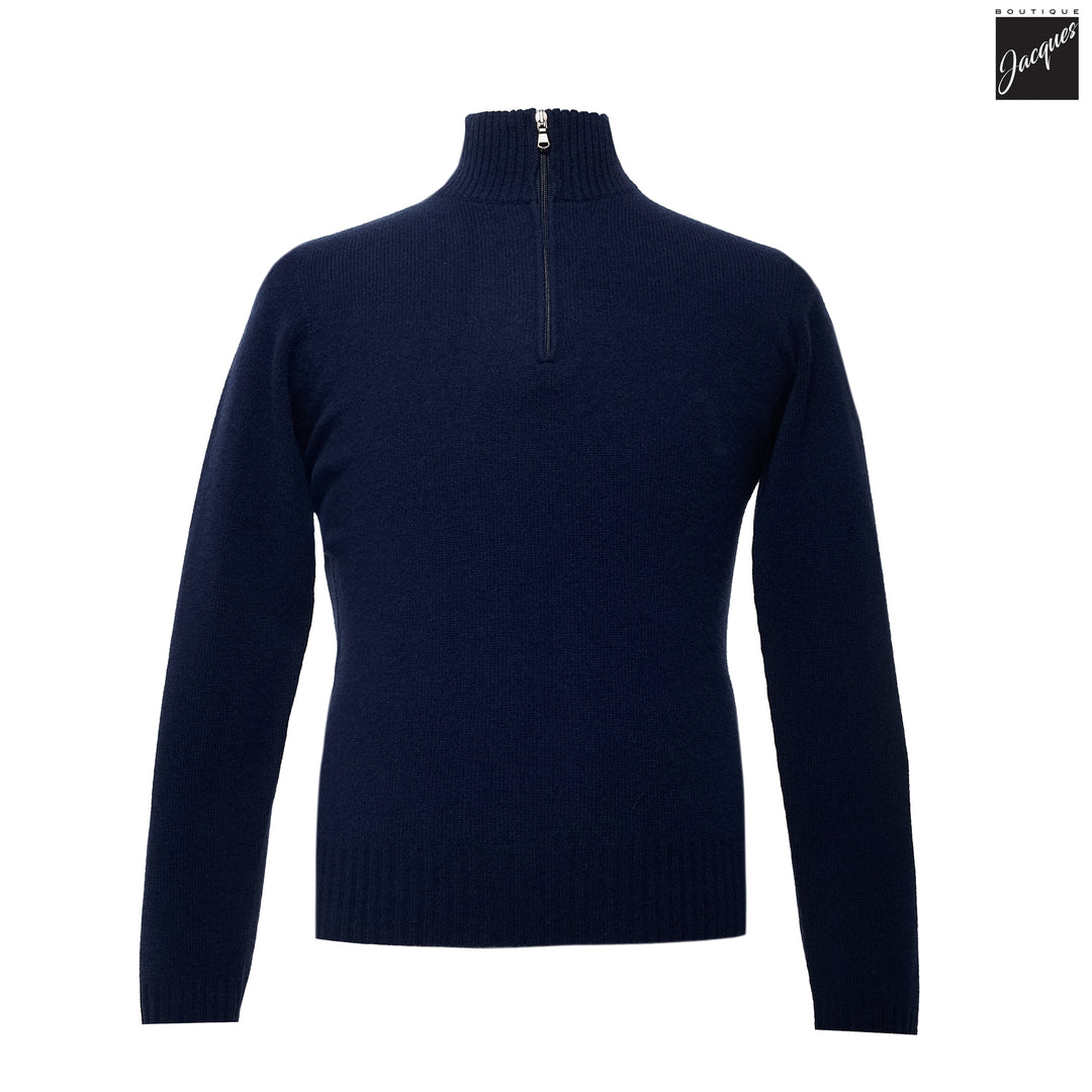 Royal Blue Extra-Fine Air Wool Half Zip Sweater - Fradi