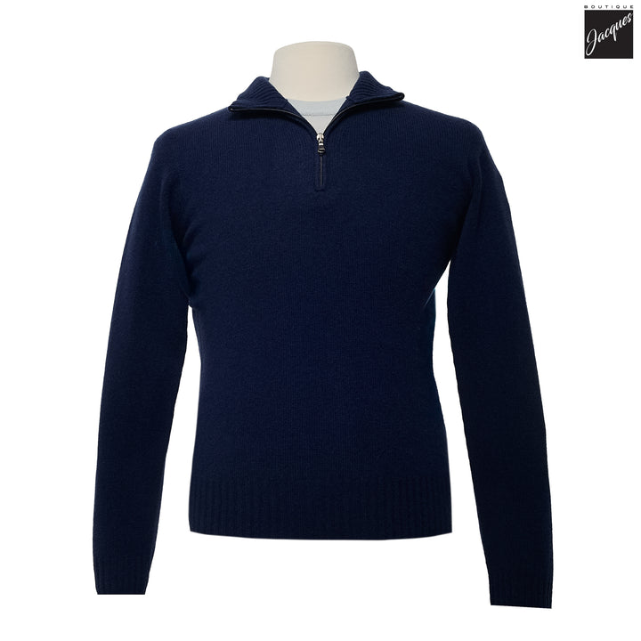 Royal Blue Extra-Fine Air Wool Half Zip Sweater - Fradi