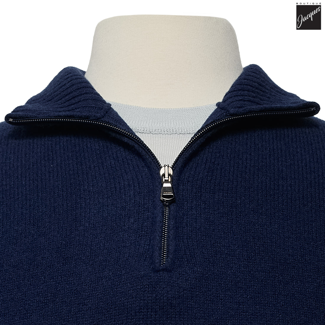 Royal Blue Extra-Fine Air Wool Half Zip Sweater - Fradi