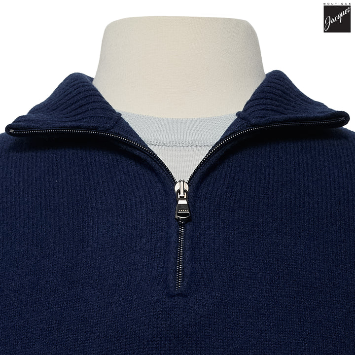 Royal Blue Extra-Fine Air Wool Half Zip Sweater - Fradi