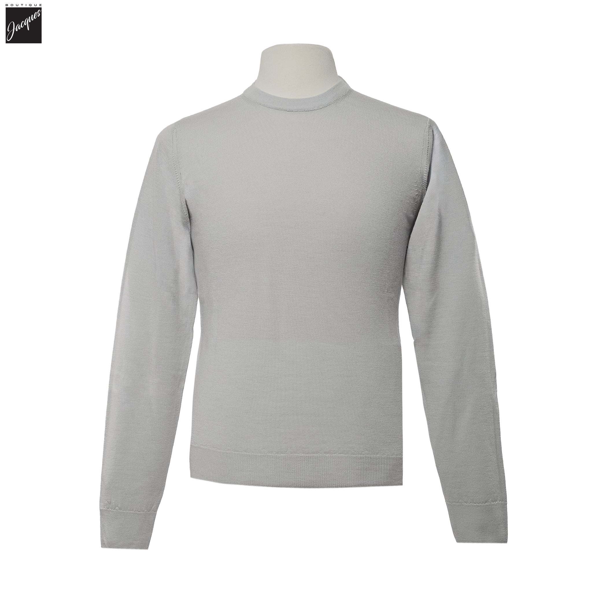 Pearl Gray Extra-Fine 14 Gauge Wool Crewneck - Fradi