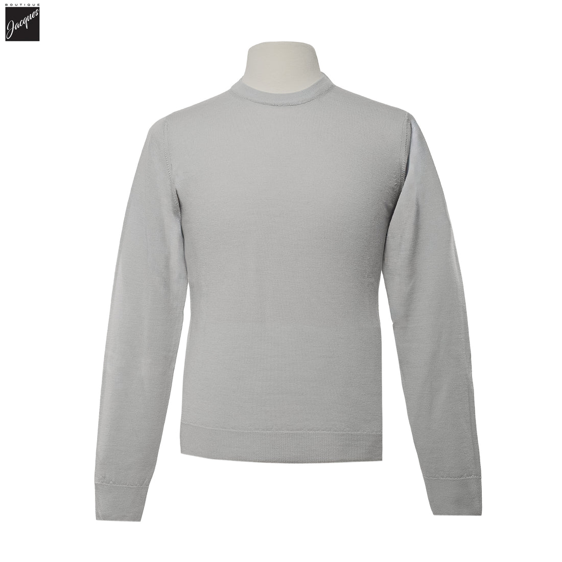 Pearl Gray Extra-Fine 14 Gauge Wool Crewneck - Fradi