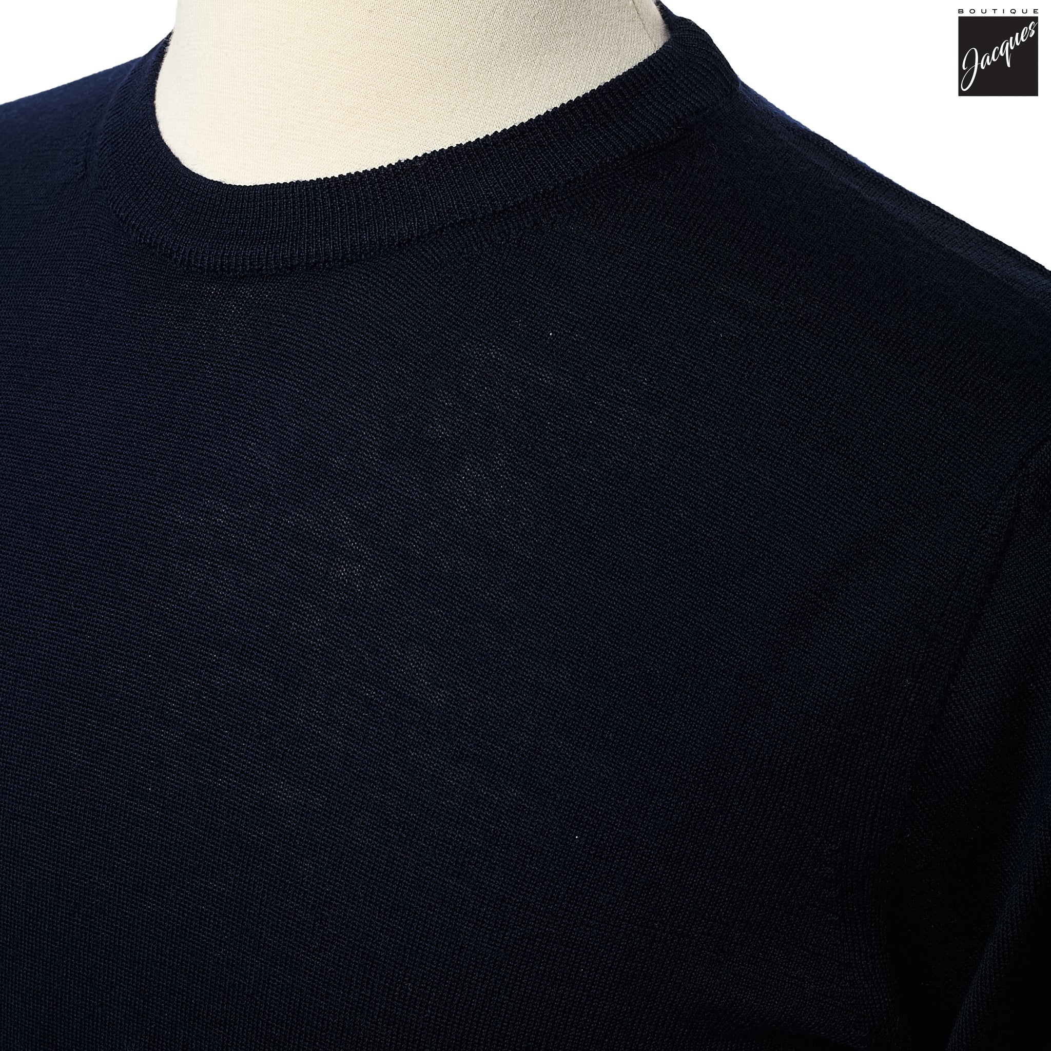 Midnight Blue Extra-Fine 14 Gauge Wool Crewneck - Fradi