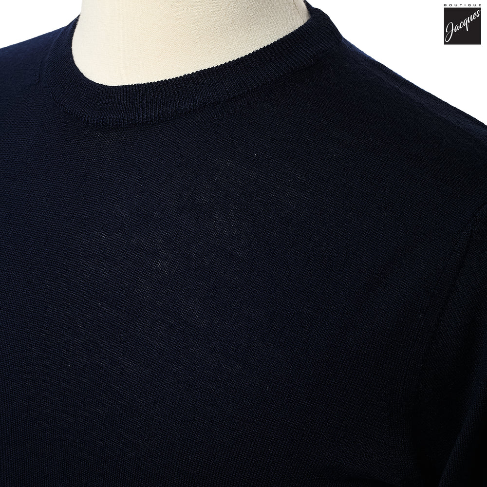 Midnight Blue Extra-Fine 14 Gauge Wool Crewneck - Fradi