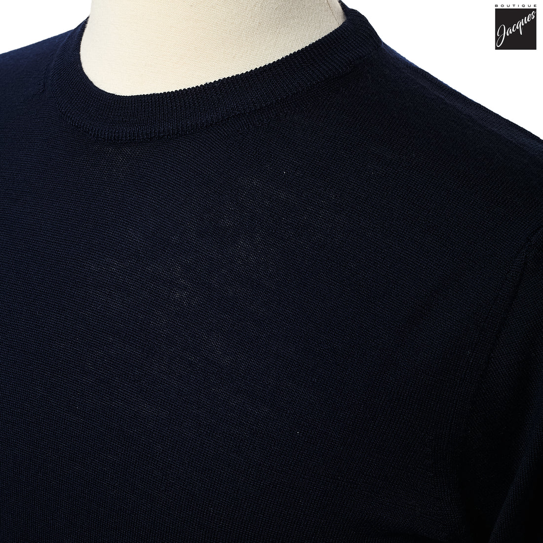 Midnight Blue Extra-Fine 14 Gauge Wool Crewneck - Fradi