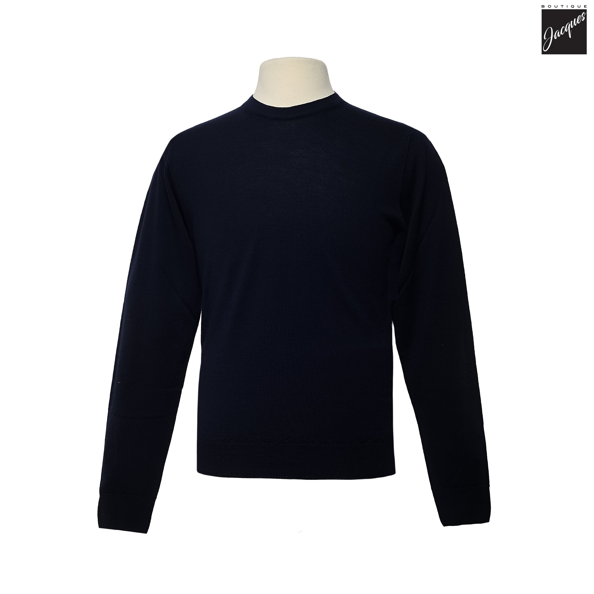 Midnight Blue Extra-Fine 14 Gauge Wool Crewneck - Fradi
