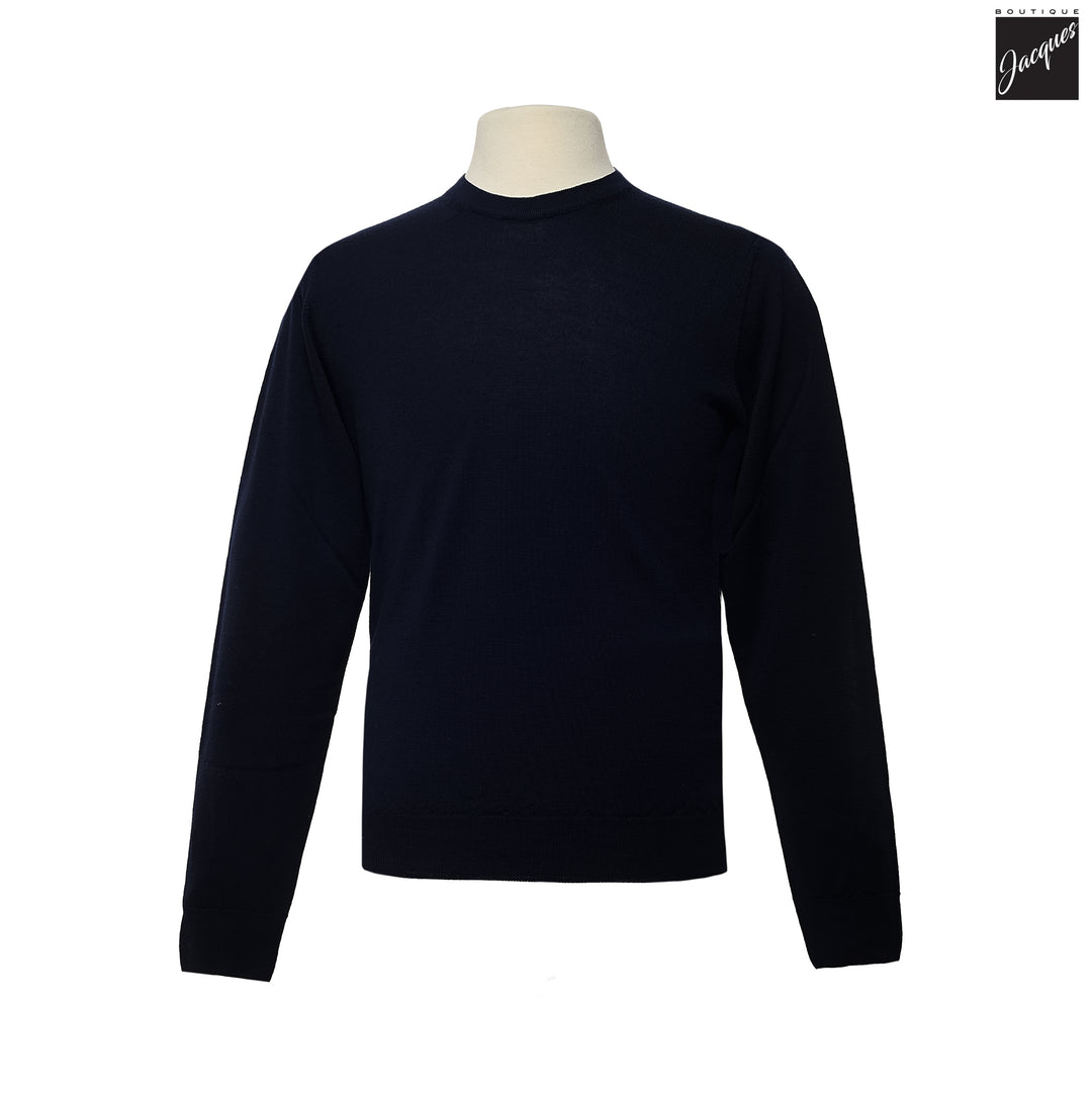 Midnight Blue Extra-Fine 14 Gauge Wool Crewneck - Fradi