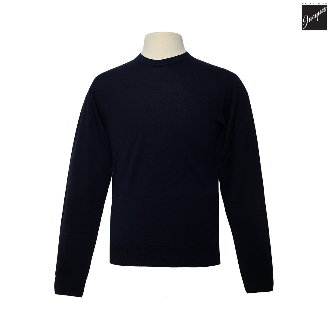 Midnight Blue Extra-Fine 14 Gauge Wool Crewneck - Fradi