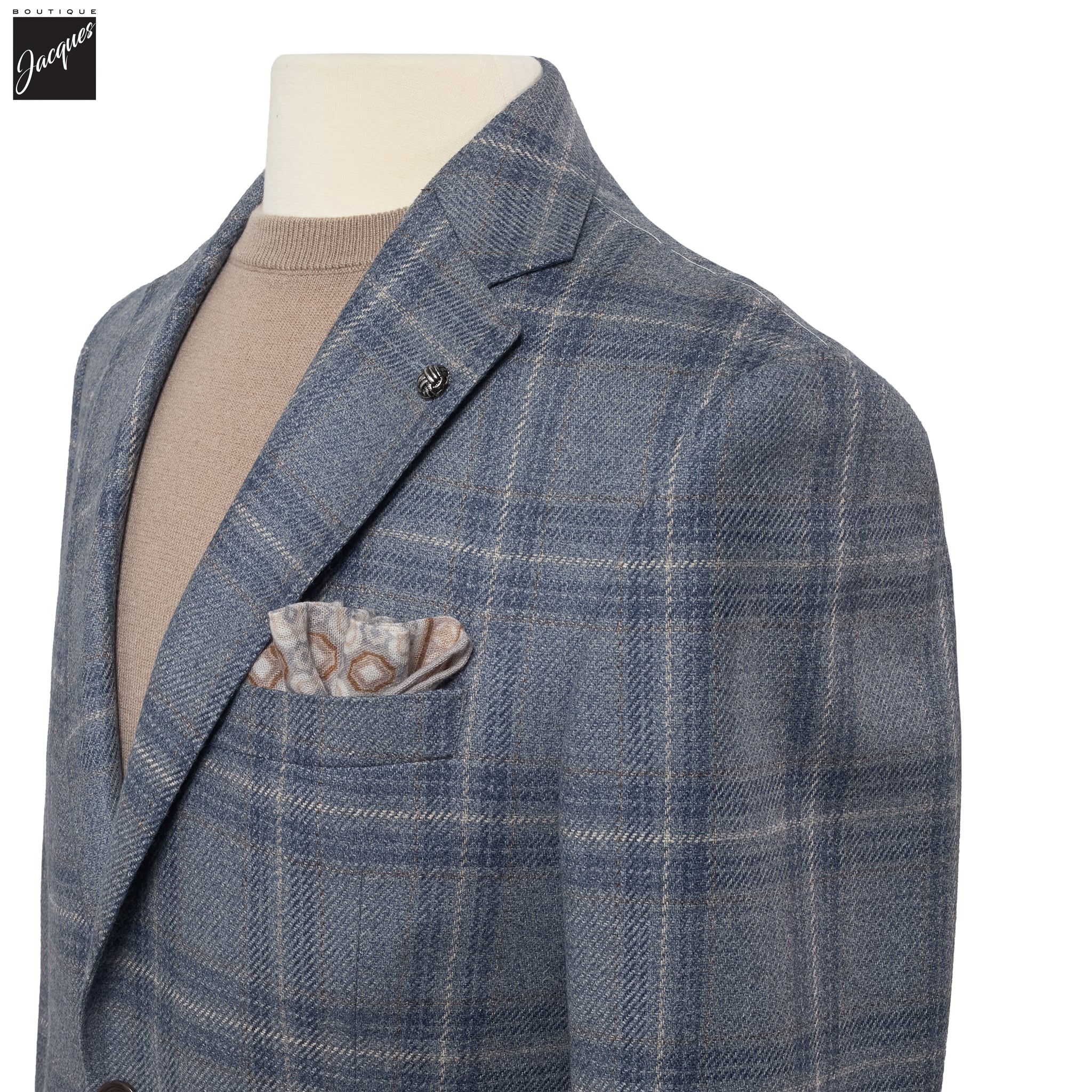 Light Blue Check McAllen Wool-Silk Contemporary Fit Sport Jacket - Jack Victor