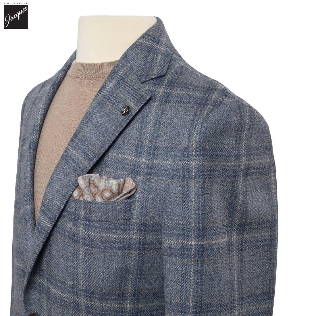 Light Blue Check McAllen Wool-Silk Contemporary Fit Sport Jacket - Jack Victor