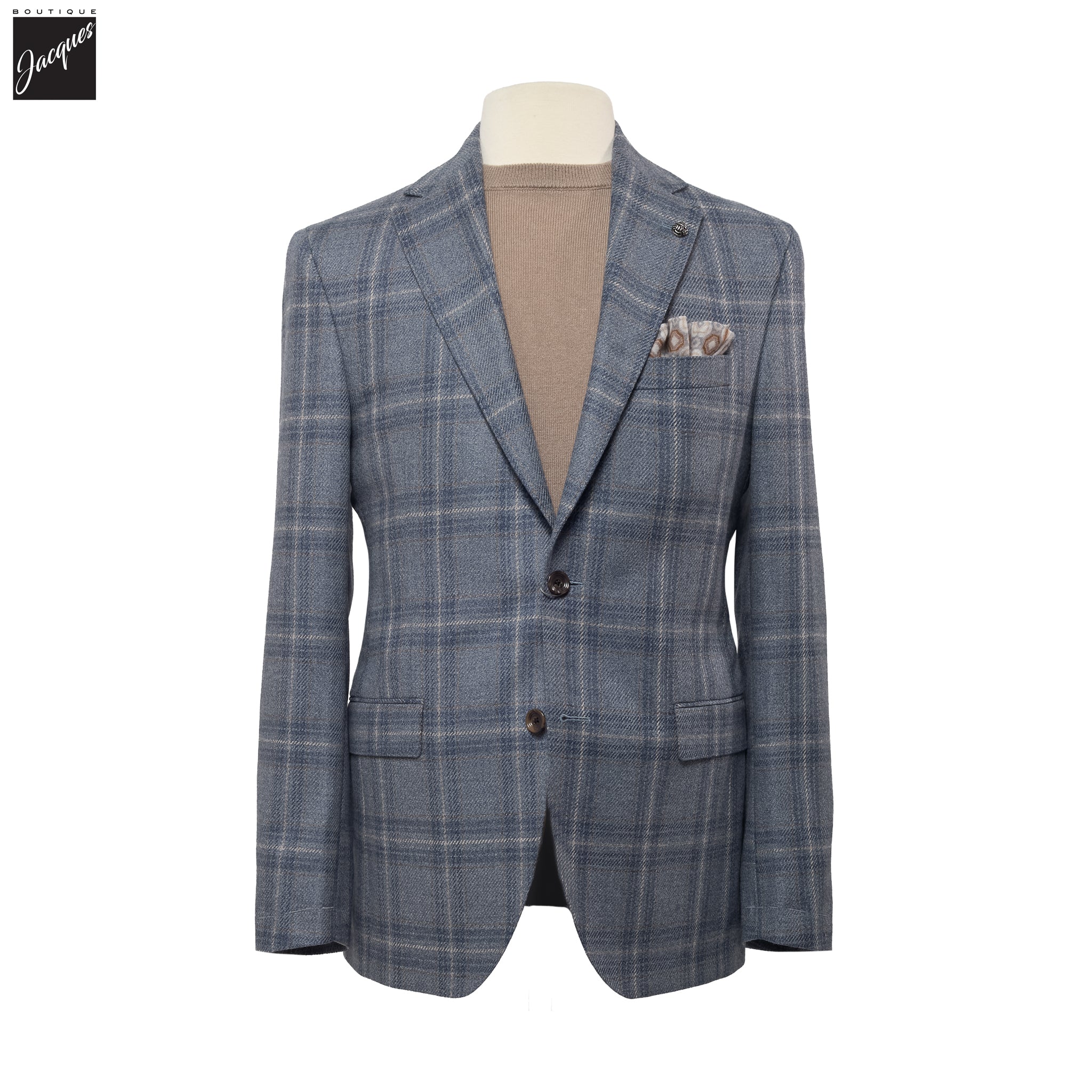 Light Blue Check McAllen Wool-Silk Contemporary Fit Sport Jacket - Jack Victor