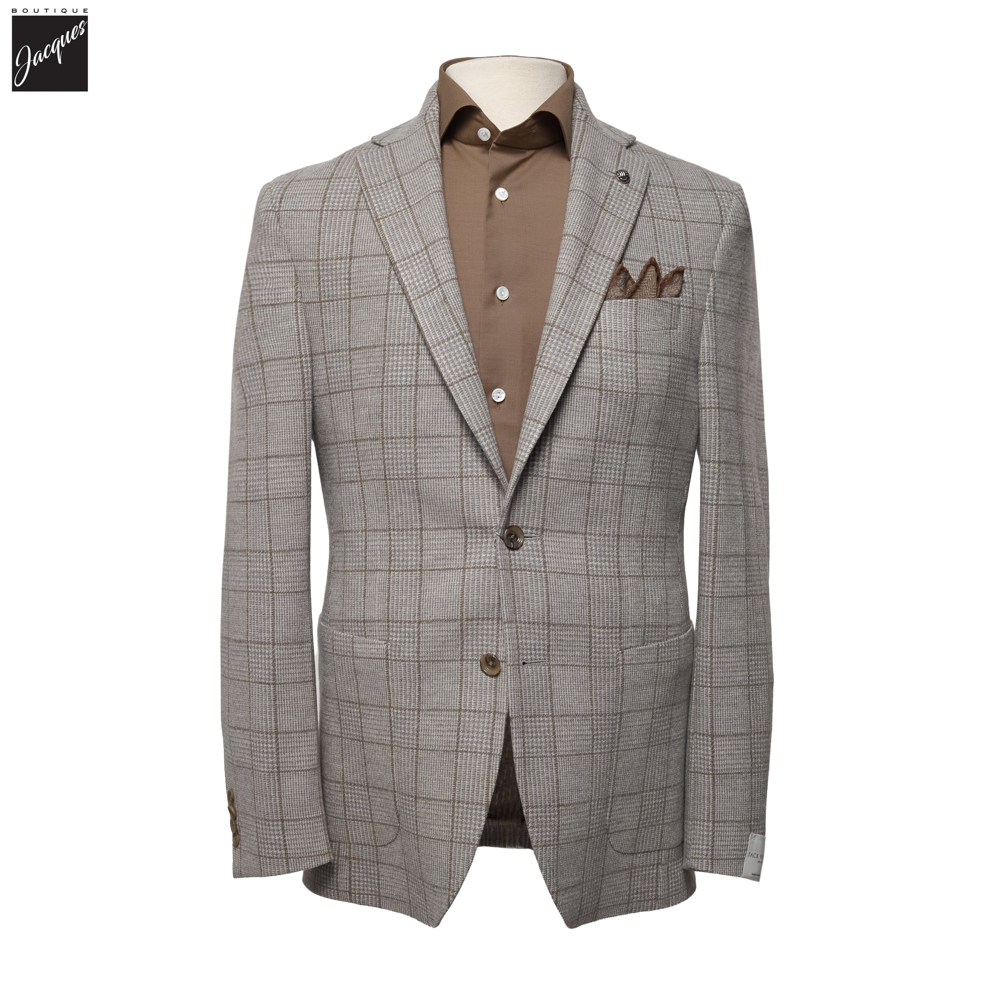 Gray Check Superfine Wool Hartford Contemporary Fit Knitted Sport Jacket - Jack Victor
