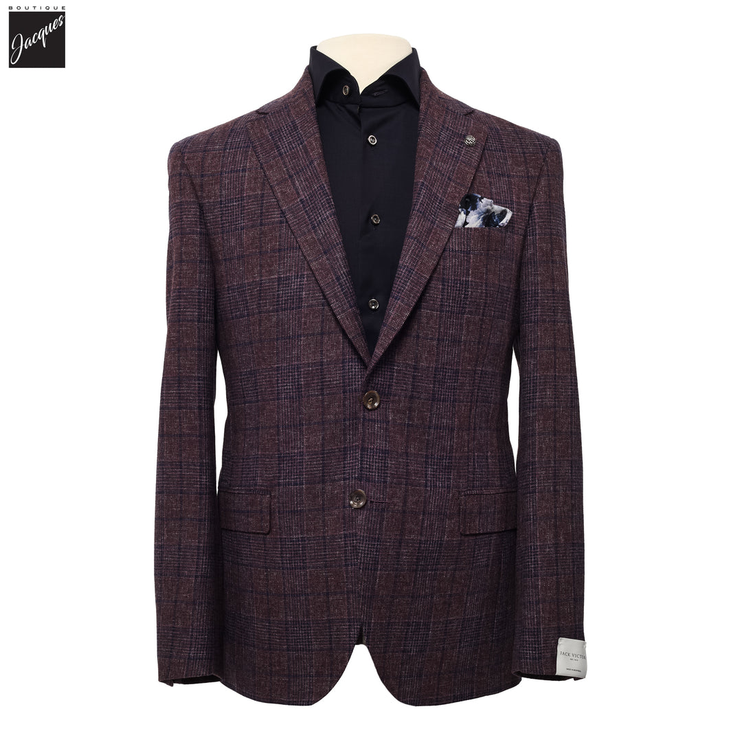 Wine Check Mcallen Contemporary Fit Wool Sport Coat - Jack Victor 1913 - Boutique Jacques International