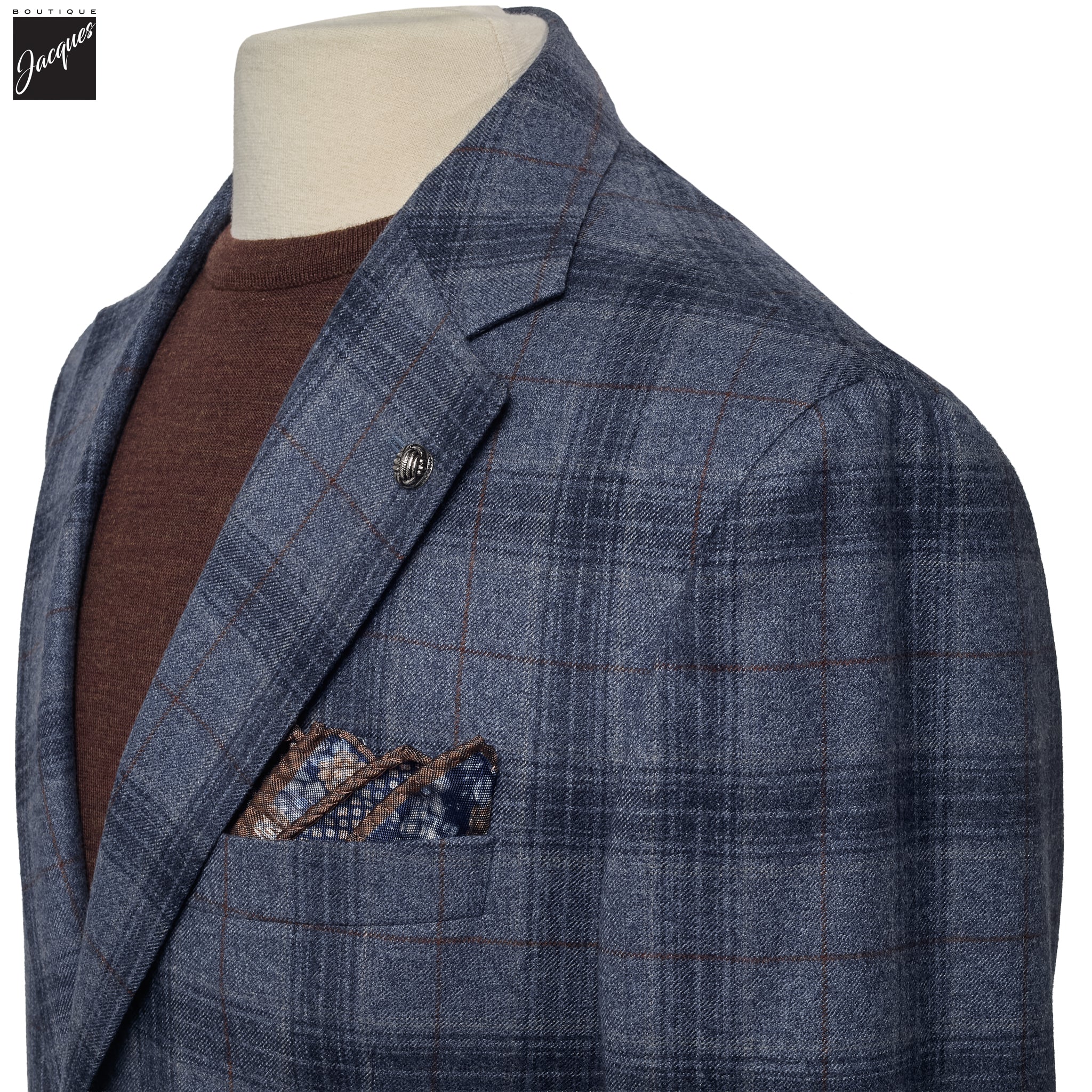 Steel Blue Plaid Wool Midland Contemporary Fit Sport Jacket - Jack Victor