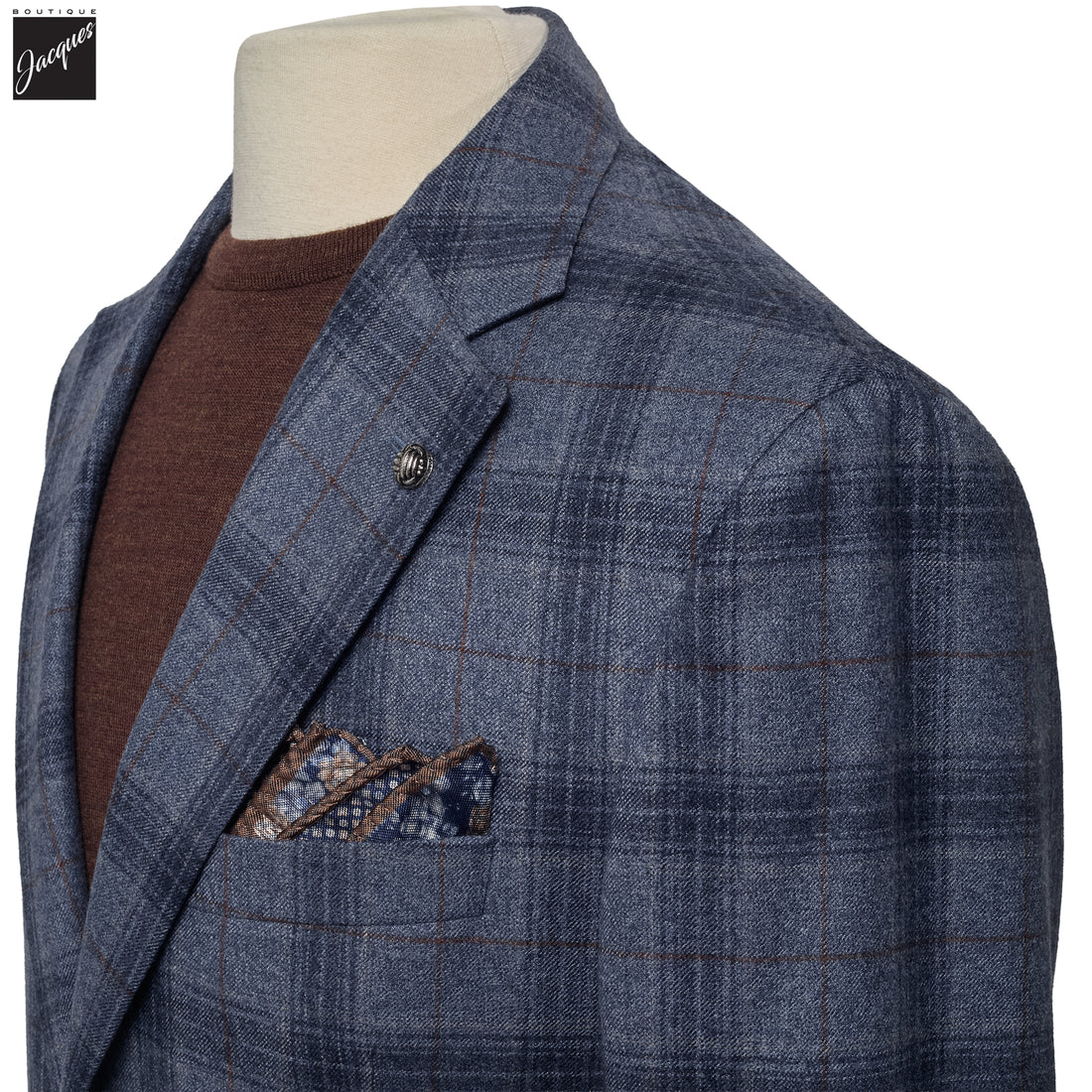 Steel Blue Plaid Wool Midland Contemporary Fit Sport Jacket - Jack Victor