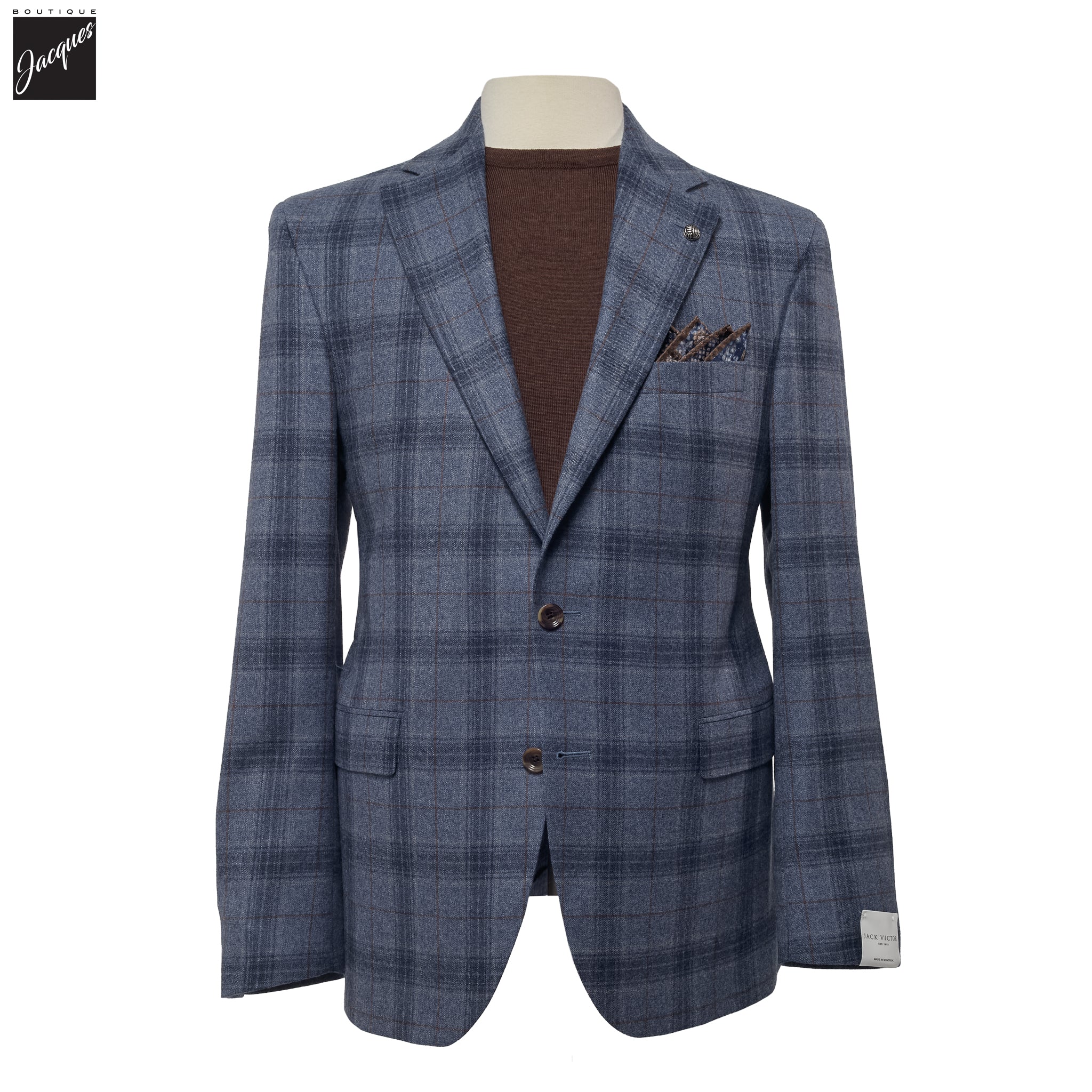 Steel Blue Plaid Wool Midland Contemporary Fit Sport Jacket - Jack Victor