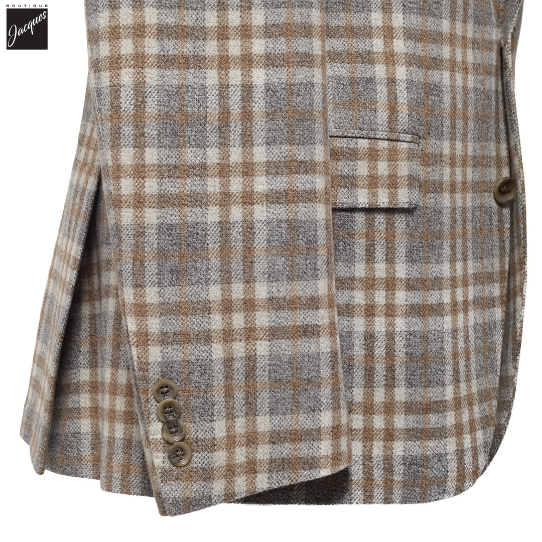 Gray & Camel Check Drago Wool-Cashmere McAllen Contemporary Fit Sport Jacket