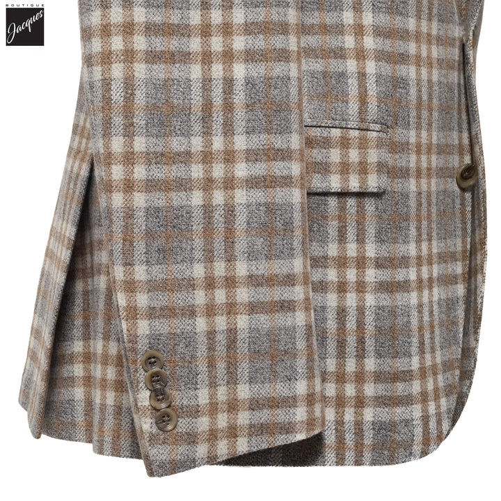 Gray & Camel Check Drago Wool-Cashmere McAllen Contemporary Fit Sport Jacket
