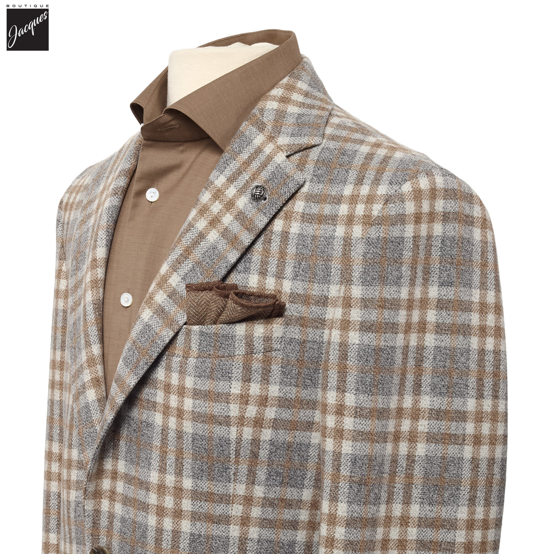 Gray & Camel Check Drago Wool-Cashmere McAllen Contemporary Fit Sport Jacket