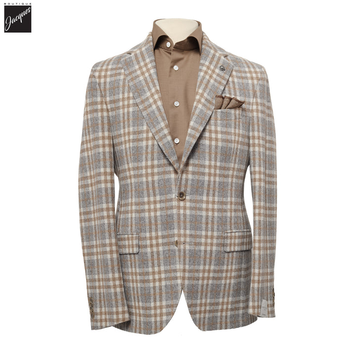 Gray & Camel Check Drago Wool-Cashmere McAllen Contemporary Fit Sport Jacket