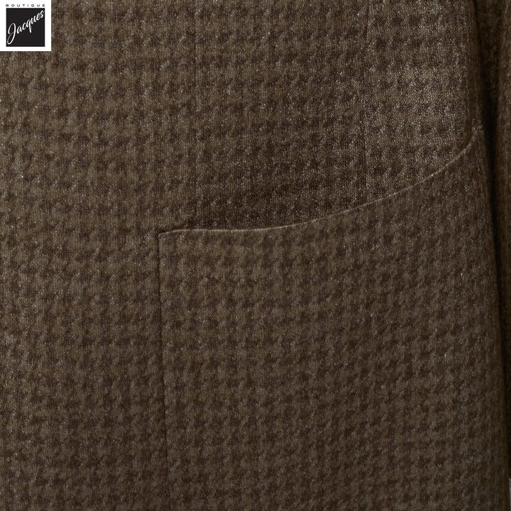 Brown Houndstooth Silk-Cashmere Hartford Contemporary Fit Knitted Jacket - Jack Victor