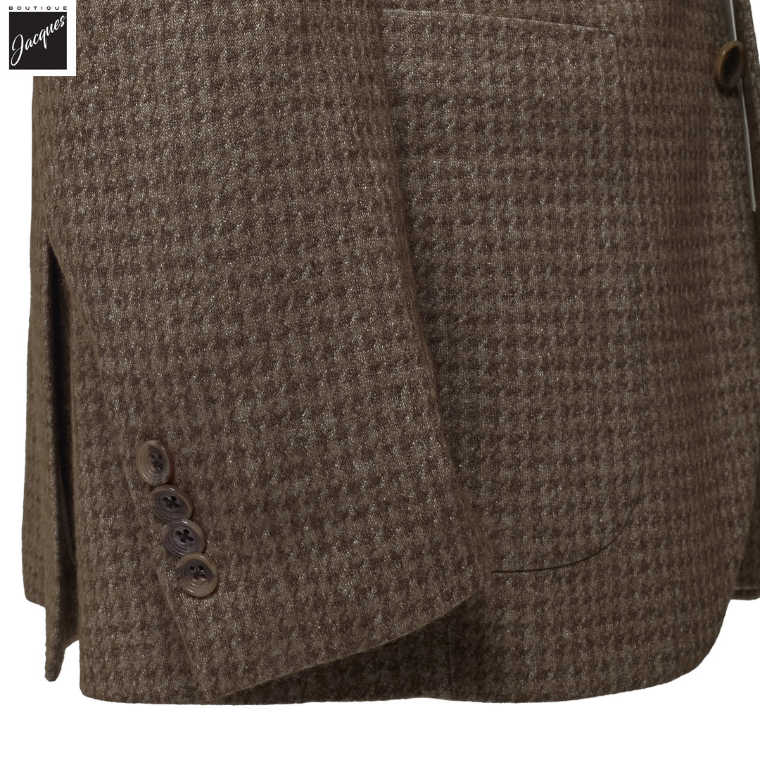 Brown Houndstooth Silk-Cashmere Hartford Contemporary Fit Knitted Jacket - Jack Victor