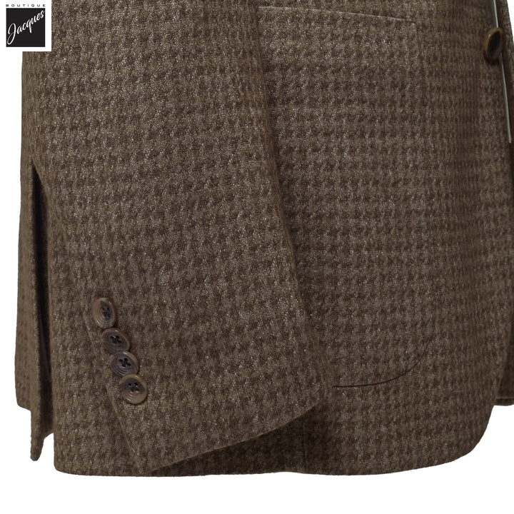 Brown Houndstooth Silk-Cashmere Hartford Contemporary Fit Knitted Jacket - Jack Victor