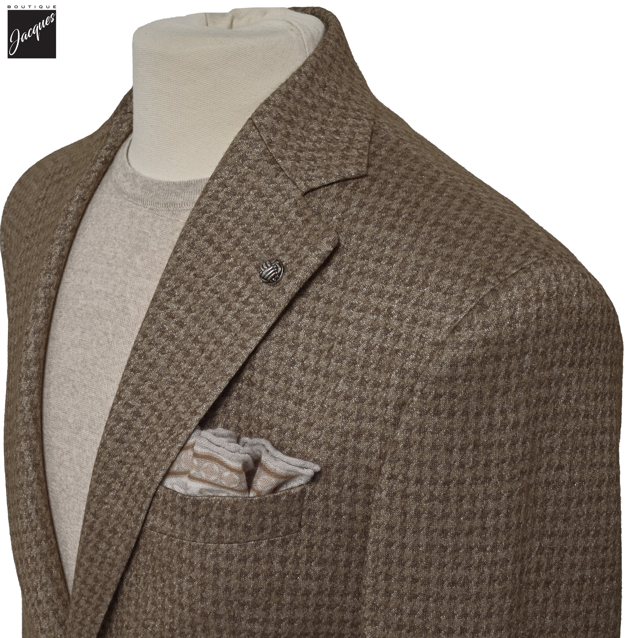 Brown Houndstooth Silk-Cashmere Hartford Contemporary Fit Knitted Jacket - Jack Victor