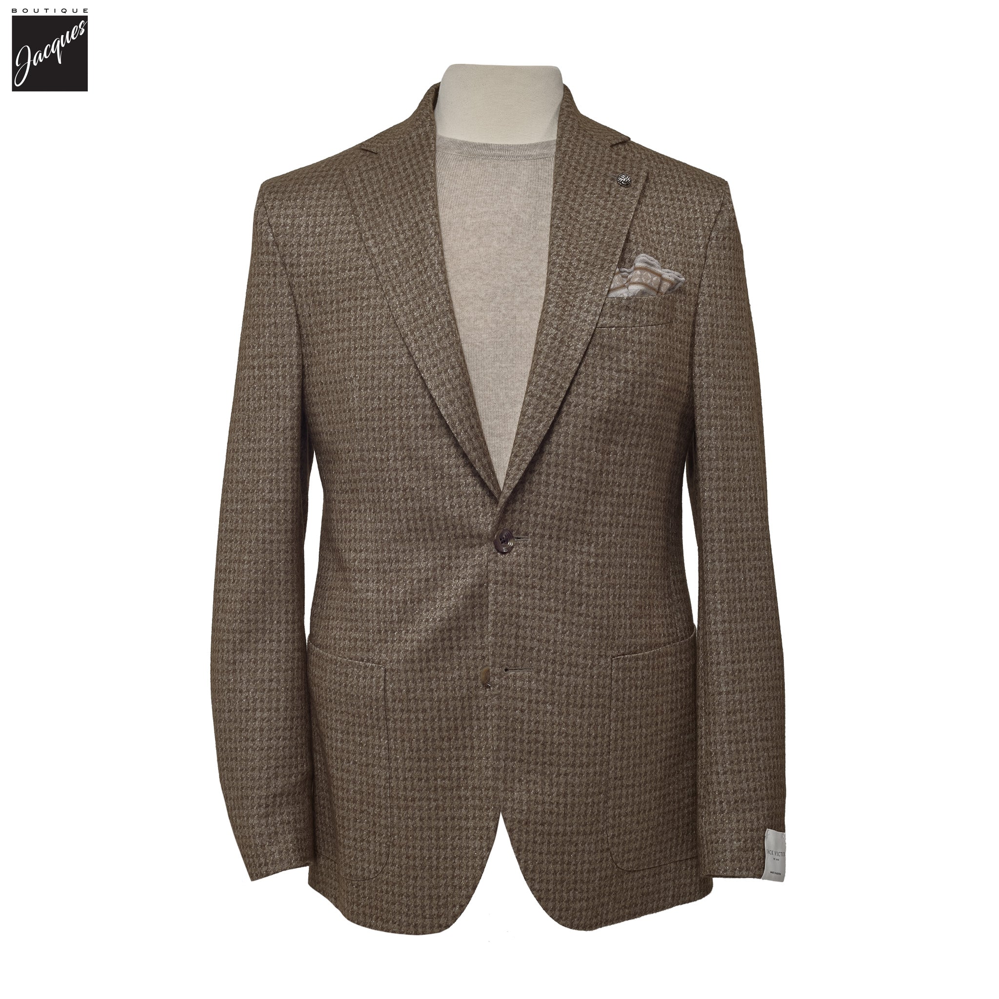 Brown Houndstooth Silk-Cashmere Hartford Contemporary Fit Knitted Jacket - Jack Victor