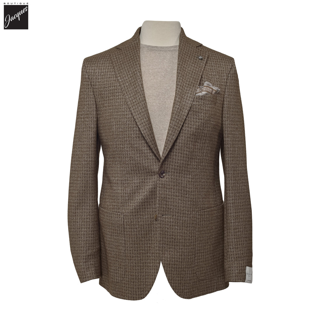 Brown Houndstooth Silk-Cashmere Hartford Contemporary Fit Knitted Jacket - Jack Victor