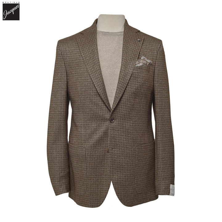 Brown Houndstooth Silk-Cashmere Hartford Contemporary Fit Knitted Jacket - Jack Victor