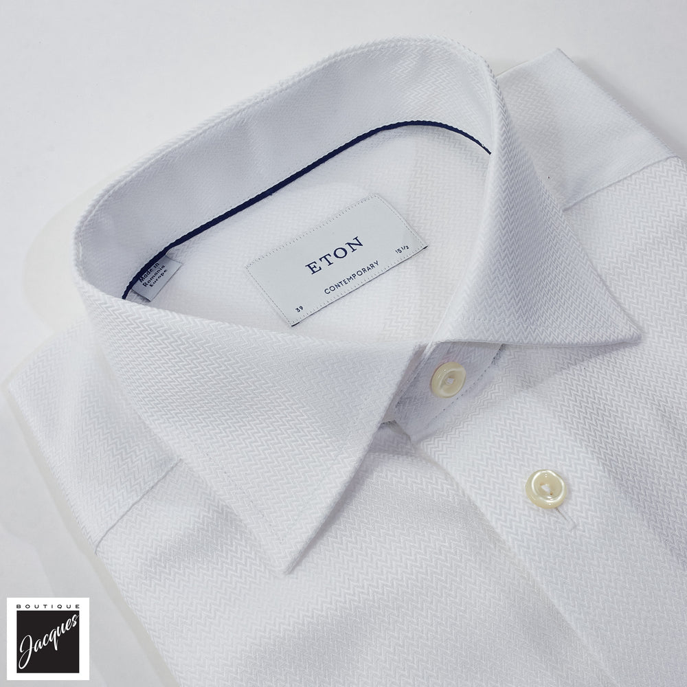 White Herringbone Signature Dobby Contemporary Fit Shirt - ETON
