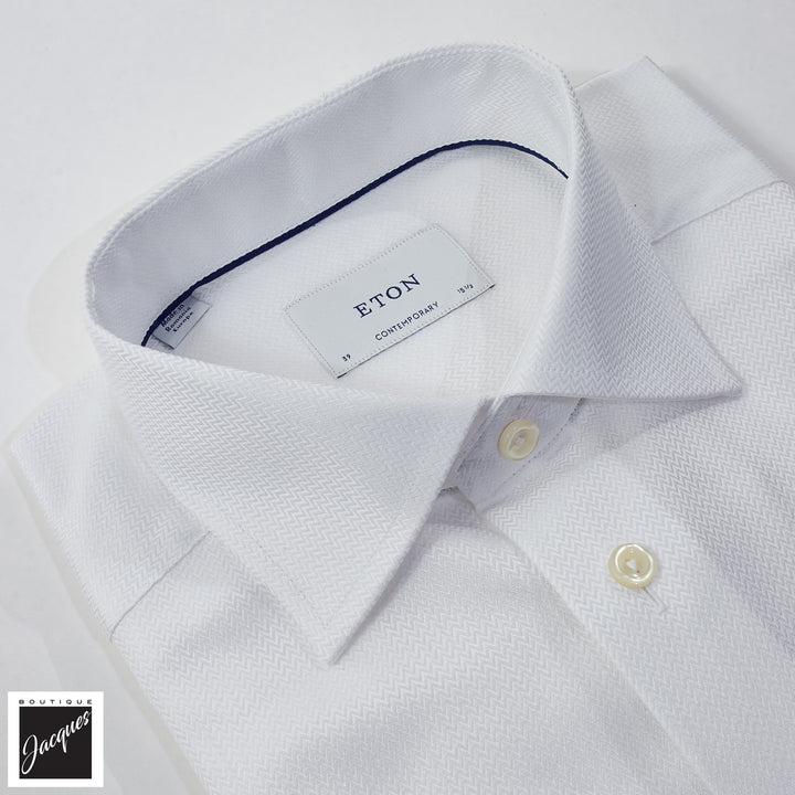 White Herringbone Signature Dobby Contemporary Fit Shirt - ETON