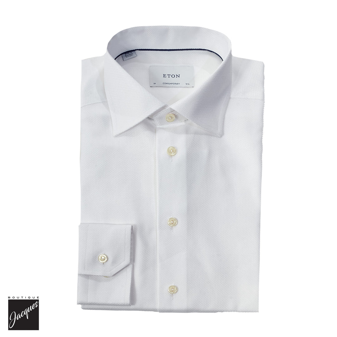 White Herringbone Signature Dobby Contemporary Fit Shirt - ETON