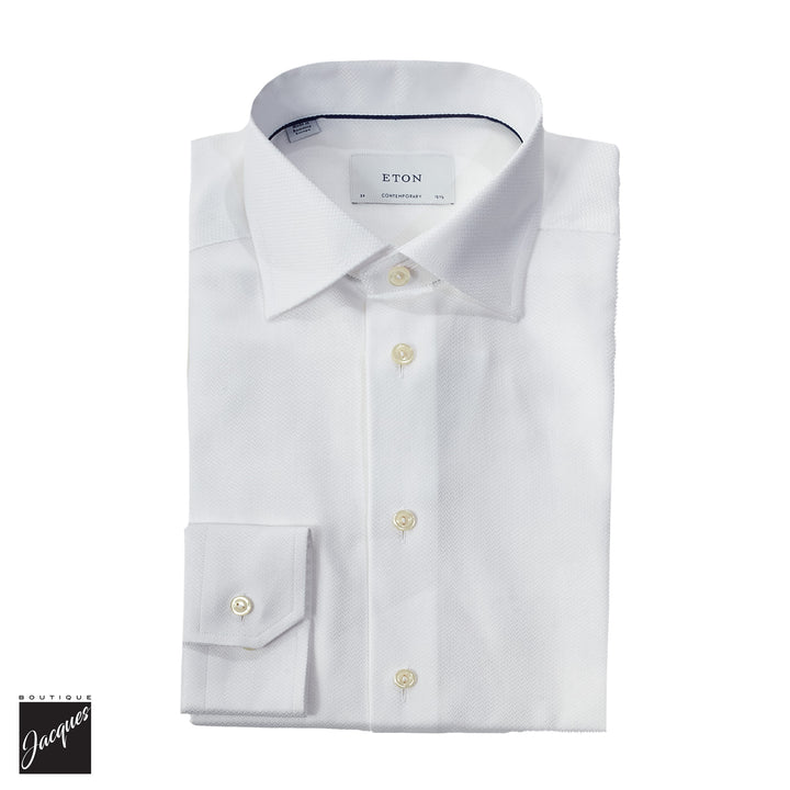 White Herringbone Signature Dobby Contemporary Fit Shirt - ETON