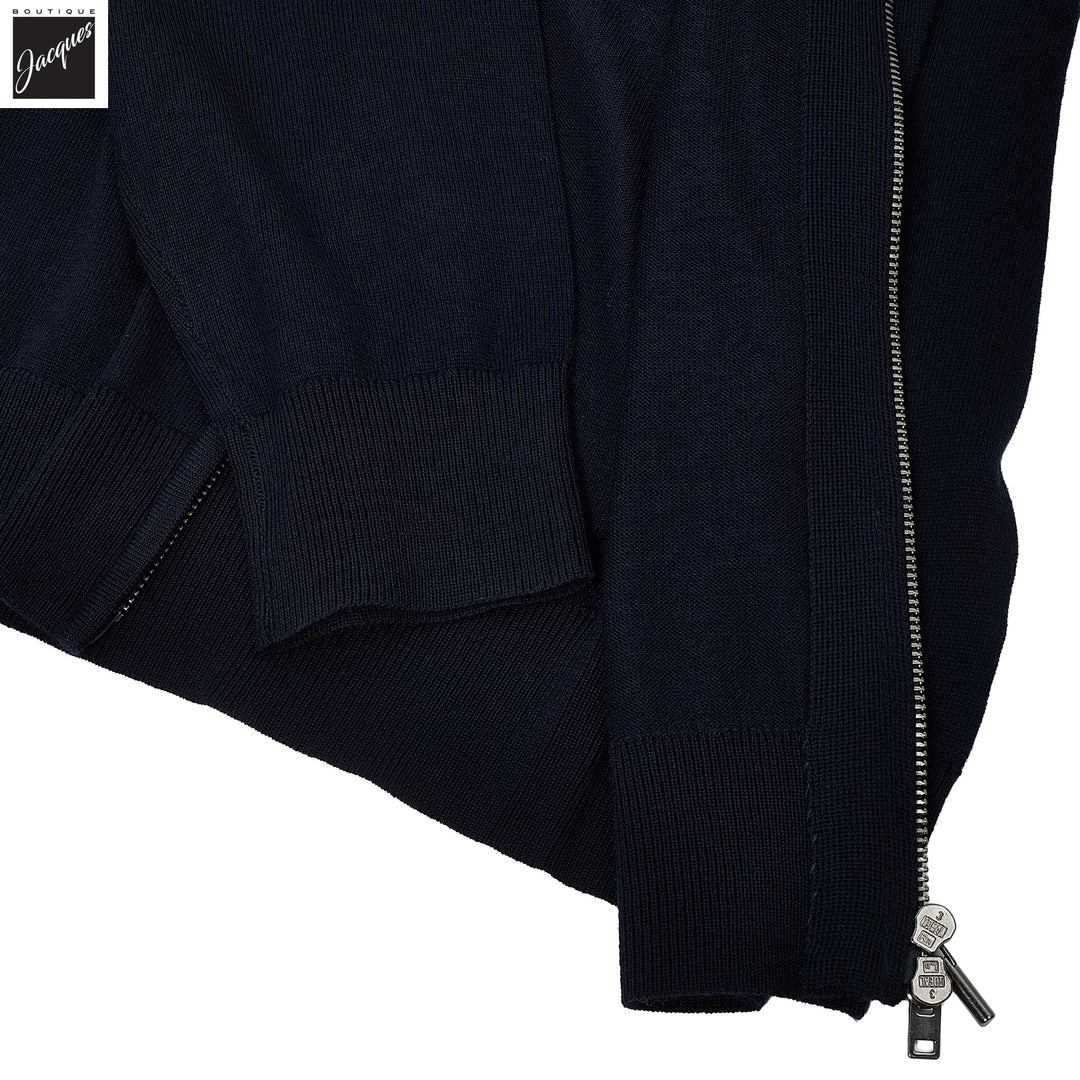 Midnight Blue Merino Full-Zip Mock Neck Sweater - Patrick Assaraf