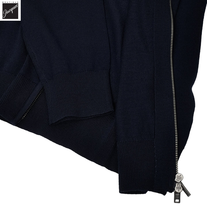 Midnight Blue Merino Full-Zip Mock Neck Sweater - Patrick Assaraf