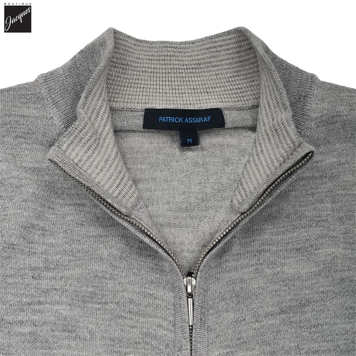 Fog Gray Merino Full-Zip Mock Neck Sweater - Patrick Assaraf