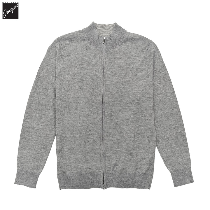 Fog Gray Merino Full-Zip Mock Neck Sweater - Patrick Assaraf