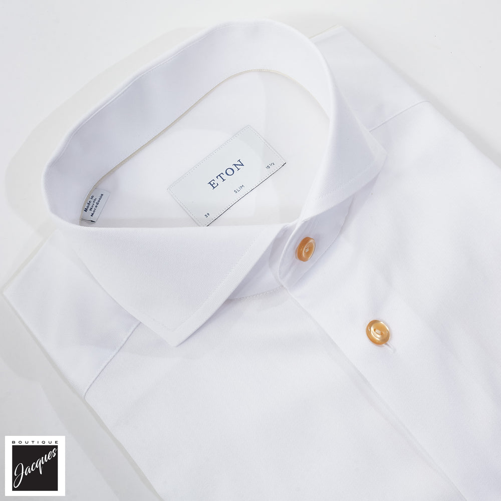 White Solid Beige Effect Signature Twill Slim Fit Shirt - ETON
