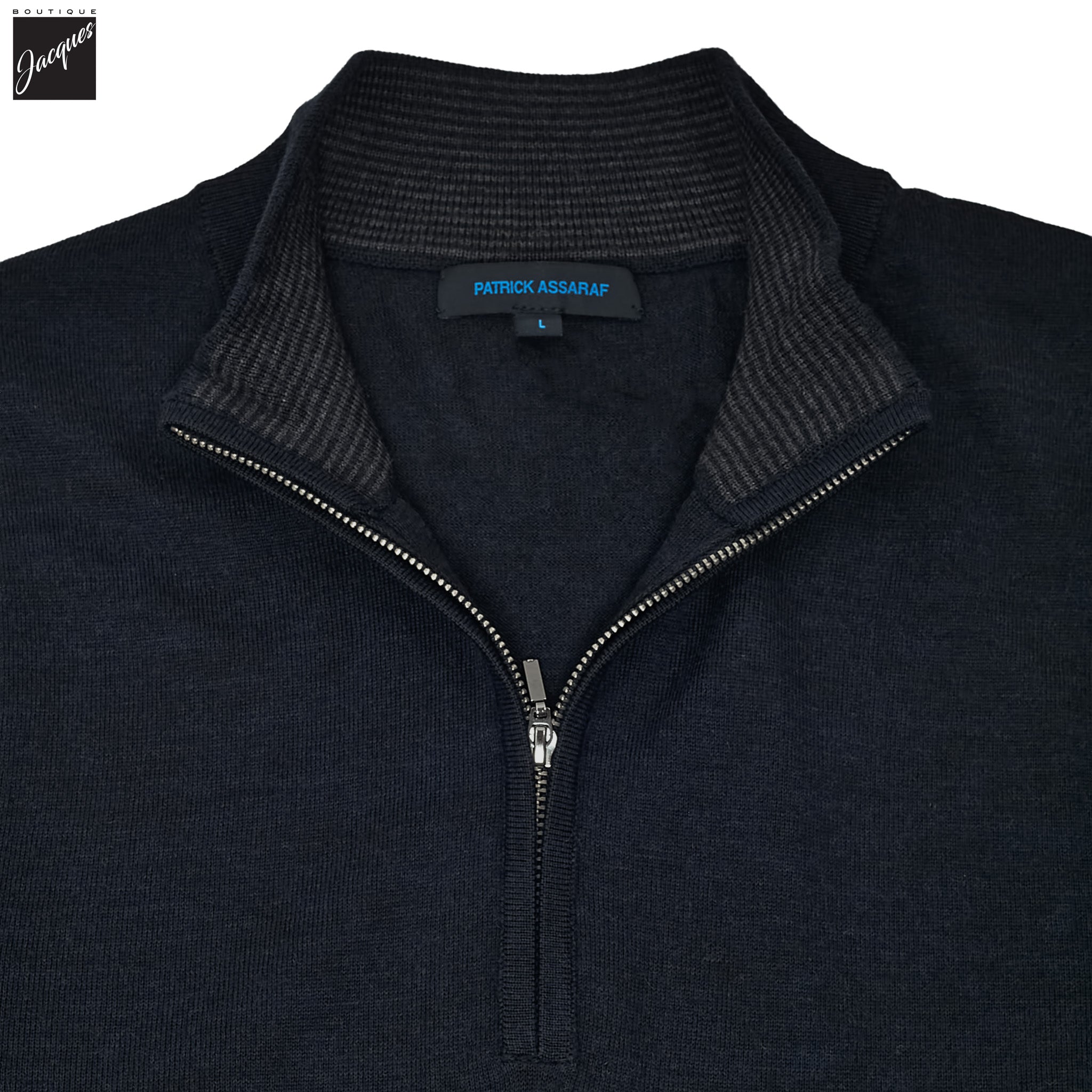 Mammoth Blue Extra-Fine Merino Quarter-Zip Mock Neck Sweater - Patrick Assaraf